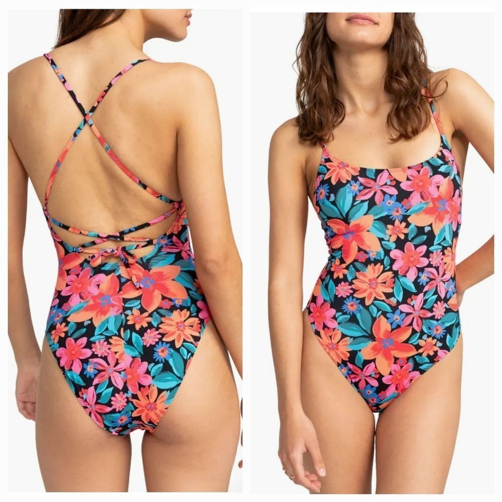 NWT Roxy Tropical Floral 1pc Swimsuit Anthracite Flora Fiesta Size Large X-Large